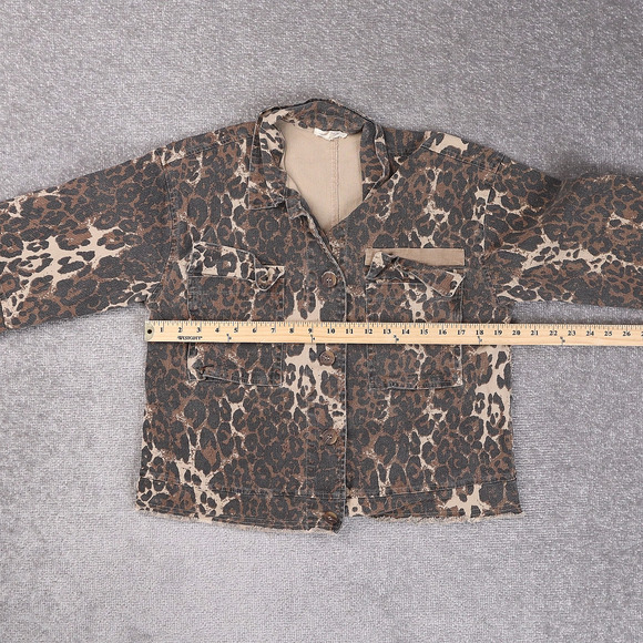 Womens Mystree Leopard Print Medium Multicolor Cropped Long Sleeve Jacket - Picture 3 of 9